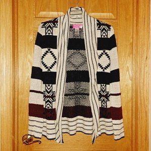 Cardigan, Woman 2,4,6, Jr Teen Slim, Southwestern, Knit, Blue Burgundy Tan USA